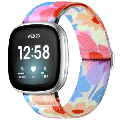 Odbeai Kompatibel mit Fitbit Versa 4 Bändern für Damen/Versa 3, kompatibel mit Fitbit Sense 2 Bändern/Sense Band, verstellbares elastisches Nylon, Sport, niedliches Stretch, stilvolles Ersatzarmband von Odbeai