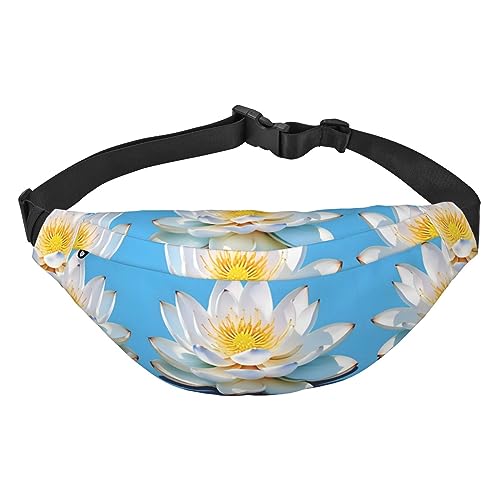 Wasserdichte Gürteltasche aus Polyester, leichte und langlebige Umhängetasche für Damen und Herren, Strandkörbe und Landschaften, Asiatische Lotu Muster, Einheitsgröße von Odddot