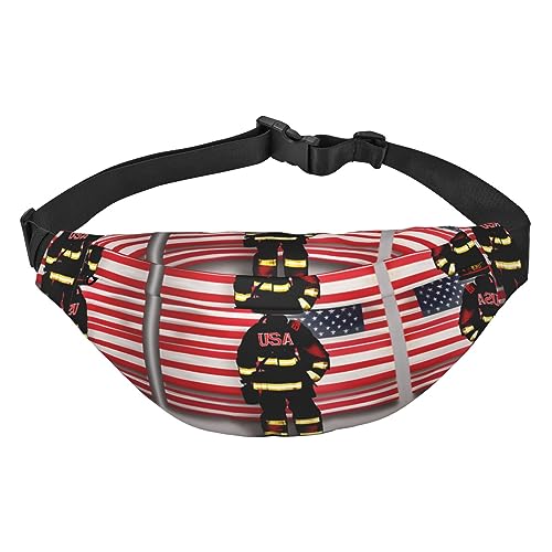 Wasserdichte Gürteltasche aus Polyester, leichte und strapazierfähige Umhängetasche für Damen und Herren, Taekwondo-Design, Red Stripe Firefighter USA-Flagge, Einheitsgröße von Odddot