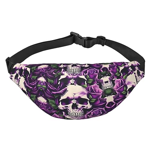 Wasserdichte Gürteltasche aus Polyester mit – leichte und langlebige Umhängetasche für Damen und Herren, Natur, violette Blumen, Wiese, Berglandschaft, Viele lila Rosen Schädel, Einheitsgröße von Odddot