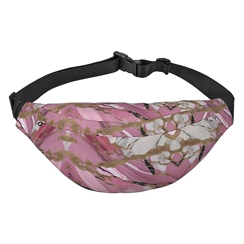 Wasserdichte Gürteltasche aus Polyester mit – leichte und langlebige Umhängetasche für Damen und Herren, lila Schmetterling und Blumen, Pink-weißes Marmormuster., Einheitsgröße von Odddot