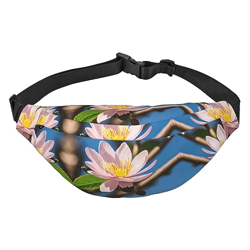 Wasserdichte Gürteltasche aus Polyester mit – leichte und langlebige Umhängetasche für Damen und Herren, lila Schmetterling und Blumen, Rosa Mandelblüte, Einheitsgröße von Odddot