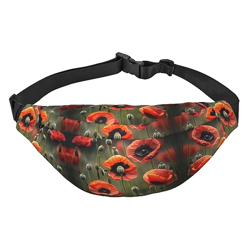 Wasserdichte Gürteltasche aus Polyester mit – leichte und langlebige Umhängetasche für Damen und Herren, lila Schmetterlinge, Mohnblumen, Einheitsgröße von Odddot