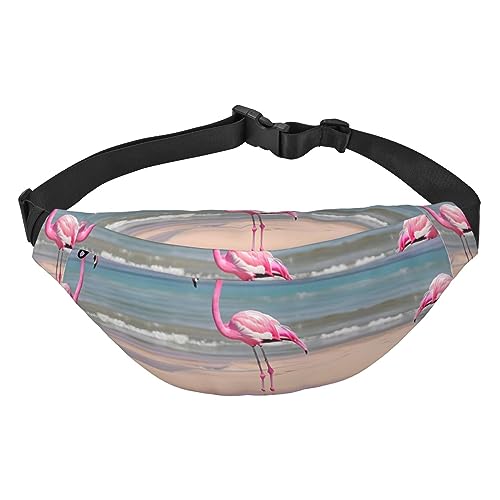 Wasserdichte Gürteltasche aus Polyester mit – leichte und langlebige Umhängetasche für Damen und Herren, rosa Flamingo am Strand, Rosa Flamingo am Strand, Einheitsgröße von Odddot