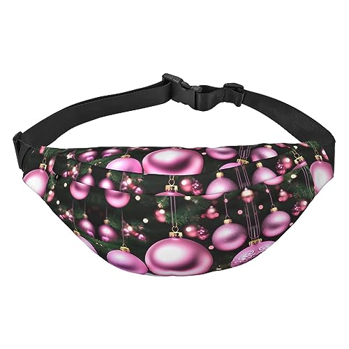 Wasserdichte Gürteltasche aus Polyester mit – leichte und langlebige Umhängetasche für Damen und Herren, rosa Flamingo am Strand, Rosa Weihnachtskugeln, Einheitsgröße von Odddot