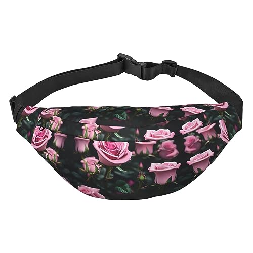 Wasserdichte Gürteltasche aus Polyester mit – leichte und langlebige Umhängetasche für Damen und Herren mit Pflanzen und Blumen, Rosa Rosenaufdruck, Einheitsgröße von Odddot