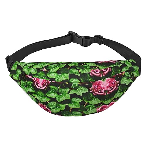 Wasserdichte Gürteltasche aus Polyester mit – leichte und langlebige Umhängetasche für Männer und Frauen, lustige Katzen, Vögel und Blumen, Blumige Rose Efeu mit Blättern Frühling, Einheitsgröße von Odddot