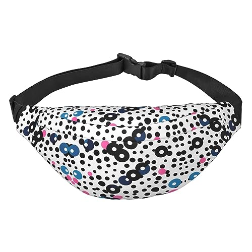 Wasserdichte Polyester Bauchtasche mit - leichte und langlebige Umhängetasche für Damen und Herren Mandelblüte, Weiß mit schwarzen Punkten, Einheitsgröße von Odddot