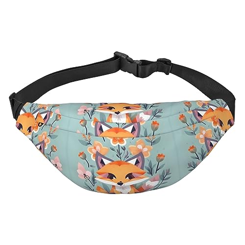 Wasserdichte Polyester Bauchtasche mit - leichte und langlebige Umhängetasche für Männer und Frauen, niedliche große braune Cartoon-Eulen, Niedliche Tierfuchs Blumen, Einheitsgröße von Odddot