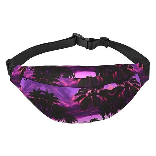 Wasserdichte Polyester Bauchtasche mit – leichte und langlebige Umhängetasche für Männer und Frauen Frieden Baum Frosch, Palme Purple Sunset, Einheitsgröße von Odddot