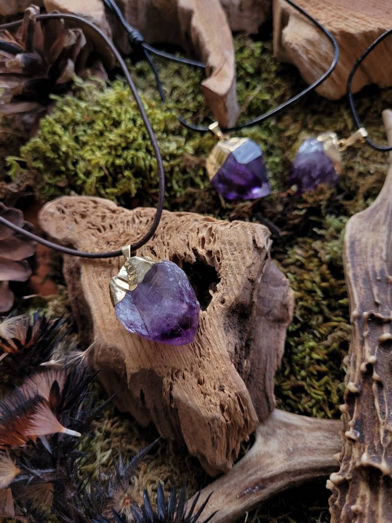 Wunderschöne Amethyst Halskette -Jewelry Schmuck Gothic Natur Pendant Edelsteine Schutzstein Heilstein Rohe von OddsAndEndsCuriosity