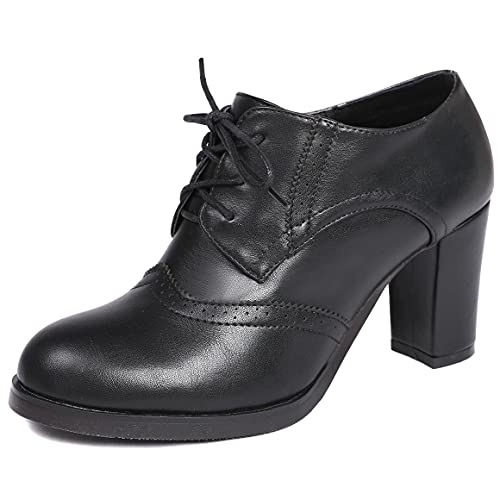 Odema Damen pu-Leder Oxfords Brogue Wingtip schnüren Sich Oben Kleid-Schuhe Chunky-Absatz-pumpen Oxfords von Odema