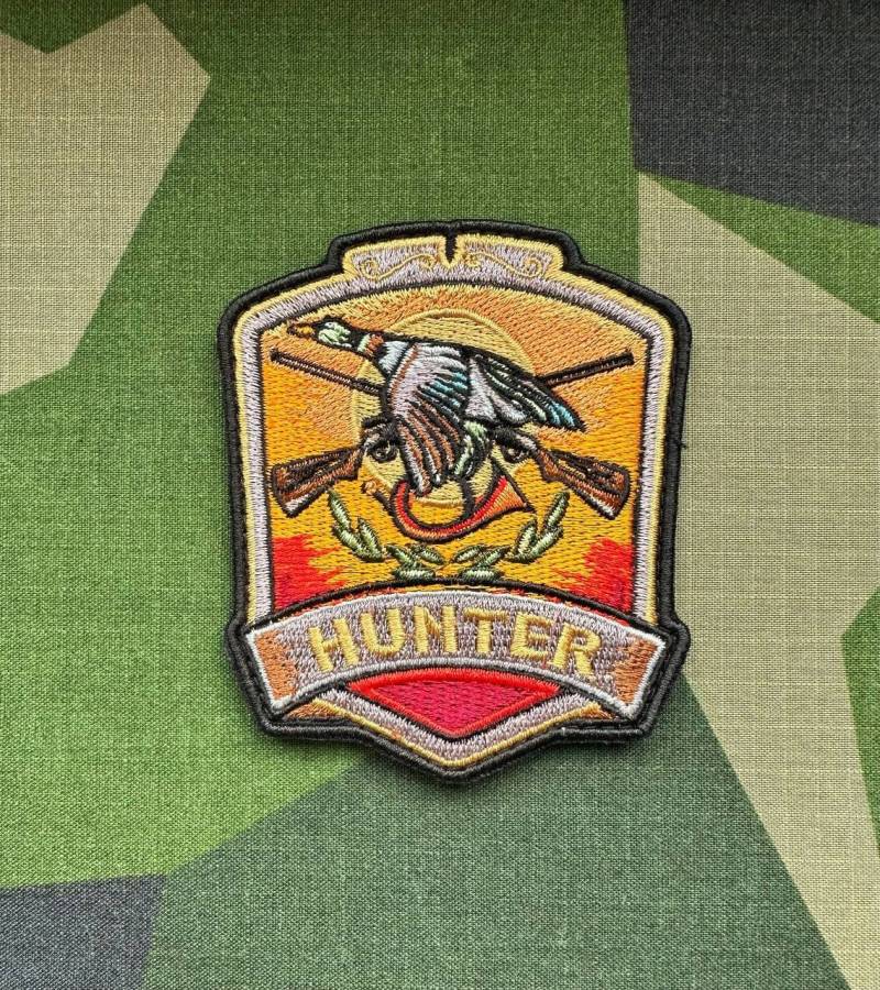 Patch "Hunter", Klettverschluss; Jagd Horn Ente Jägermeister Förster Wandern Natur Aufnäher Morale Tactical Outdoor Deer Geweih Abziehbar von OderT