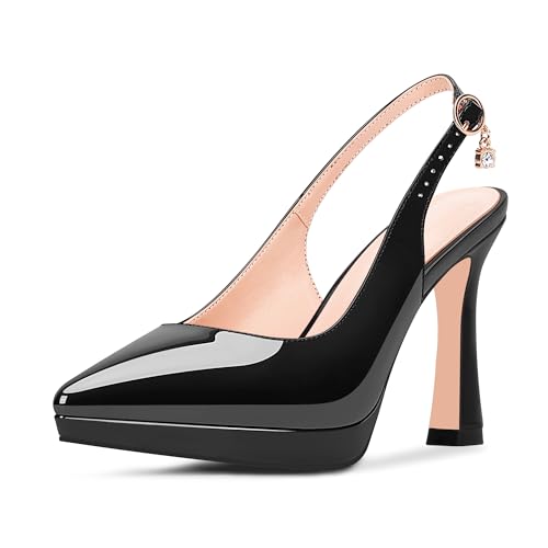 Odetina Damen Plateau Slingback Geschlossene spitze Zehen High Heel Pumps Slip On Party Kleid Schuhe, Schwarz, 38.5 EU von Odetina