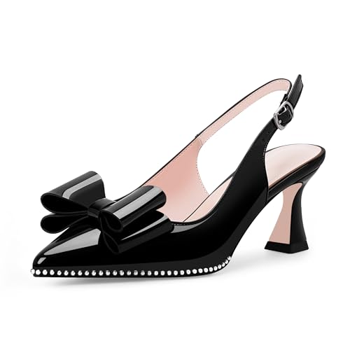 Odetina Damen-Pumps mit Schleife, Slingback, Kätzchen-Absätze, geschlossen, spitzer Zehenbereich, Pumps, Schwarz, 38.5 EU Odetina Damen-Pumps mit Schleife, Slingback, Kätzchen-Absätze, geschlossen, spitzer Zehenbereich, Pumps, Schwarz, 38.5 EU von Odetina