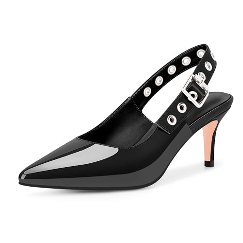 Odetina Damen-Pumps mit Slingback-Absatz, spitzer Zehenbereich, Nieten, Schlupfschuhe, Schwarz, 37 EU Odetina Damen-Pumps mit Slingback-Absatz, spitzer Zehenbereich, Nieten, Schlupfschuhe, Schwarz, 37 EU von Odetina