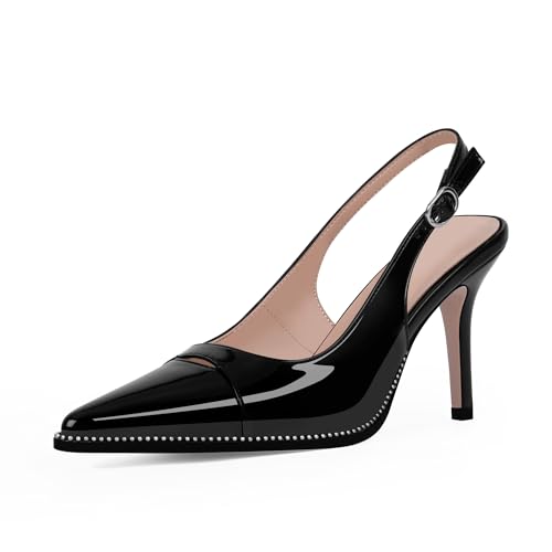 Odetina Damen Slingback Stiletto High Heels Spitze Spitze Lackleder Kleid Pumps, Schwarz, 40 EU Odetina Damen Slingback Stiletto High Heels Spitze Spitze Lackleder Kleid Pumps, Schwarz, 40 EU von Odetina