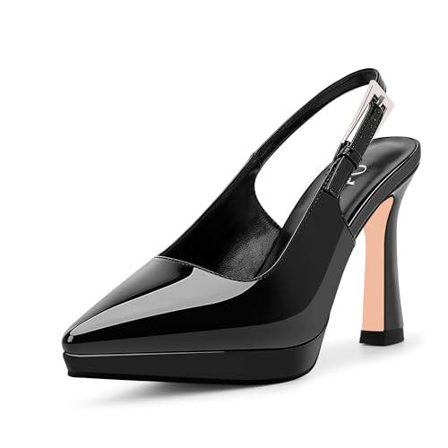 Odetina Damen Slingbacks High Heel Plateau Pumps Spitz Zehen Schnalle Riemen Kleid Schuhe, Schwarz, 37.5 EU von Odetina