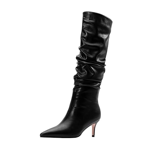 Odetina Damen Stiletto Kitten Heel Pointed Toe Slouchy Dress Knee High Boots Boots, Schwarz, 39 EU Odetina Damen Stiletto Kitten Heel Pointed Toe Slouchy Dress Knee High Boots Boots, Schwarz, 39 EU von Odetina