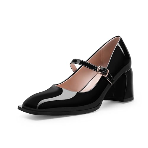 Odetina Mary Janes Damen-Pumps mit Slingback-Absatz, quadratischer Zehenbereich, dicker Absatz, Schnalle, Riemen, Pumps, Schwarz, 37.5 EU Odetina Mary Janes Damen-Pumps mit Slingback-Absatz, quadratischer Zehenbereich, dicker Absatz, Schnalle, Riemen, Pumps, Schwarz, 37.5 EU von Odetina