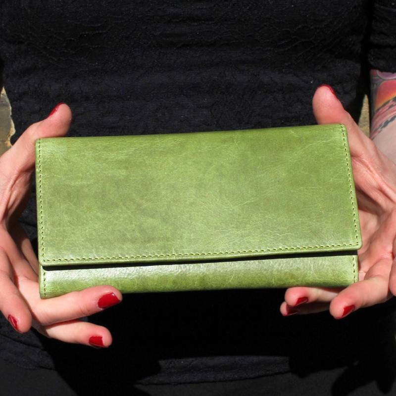 Apfelgrüne Leder Clipbörse Retro Bifold Clutch Mit Münze Geldbeutel von OdiLynch