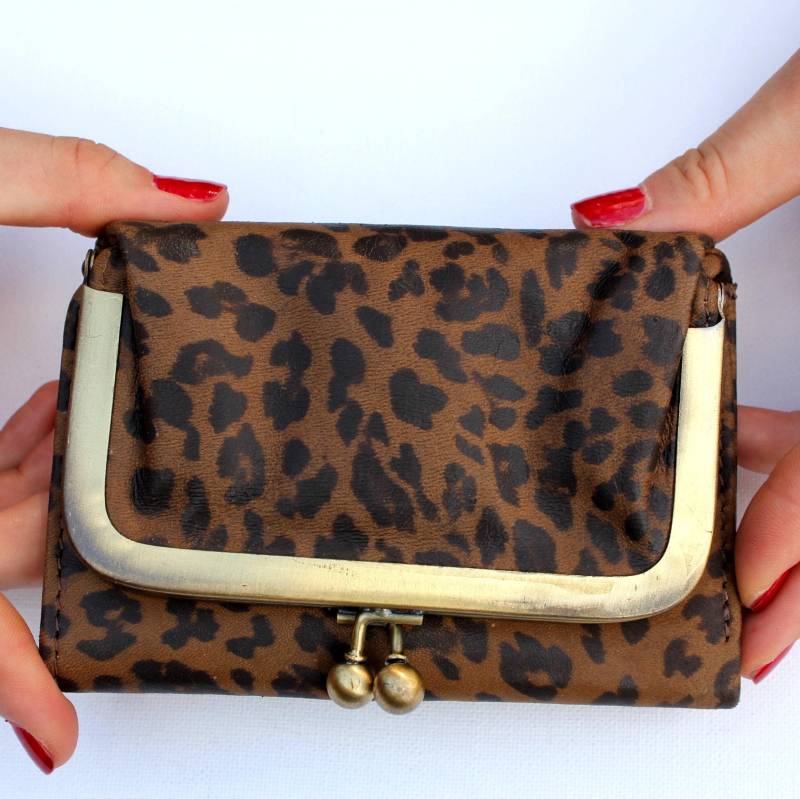 Leopard Print Leder Kiss Clip Portemonnaie Retro Geldbörse von OdiLynch