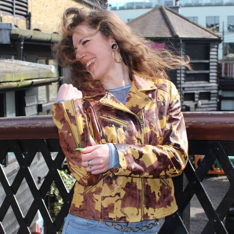 Odilynch Biker Jacke Tiedye Spots Print Leder Odilynch Biker Jacke Tiedye Spots Print Leder von OdiLynch