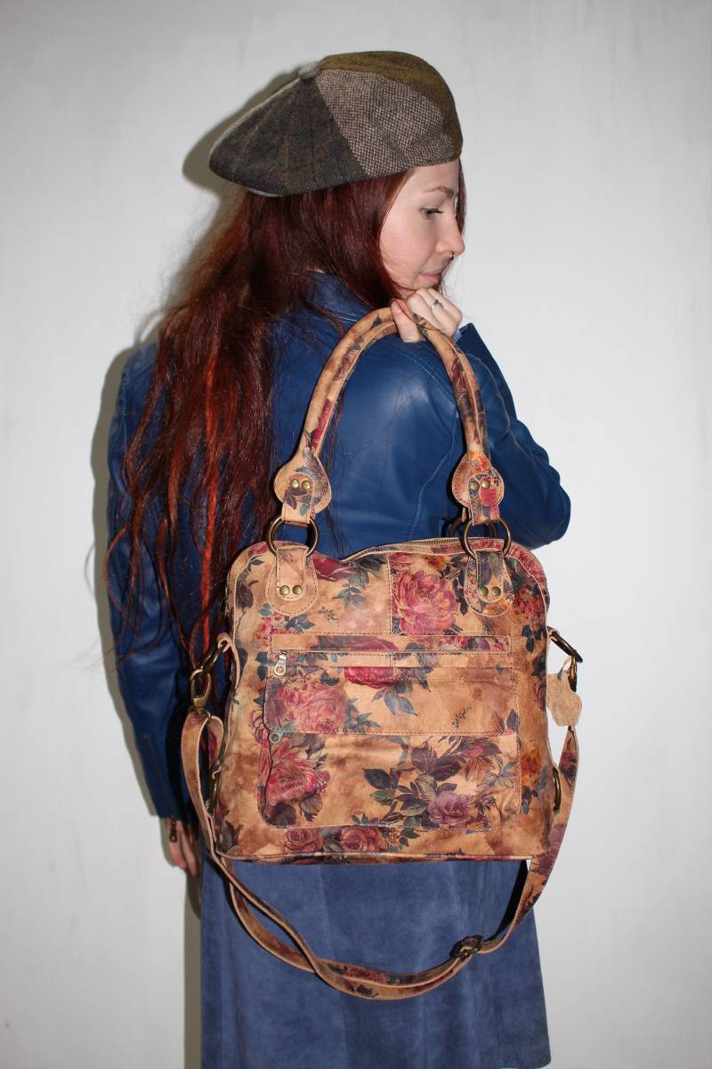Tote Bag in Summer Floral Leather Multiway Handtasche Handgemachte Blumentasche, "Pamela' von OdiLynch