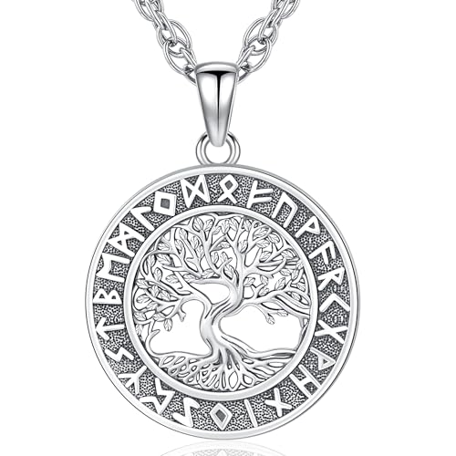 925 Sterling Silber Baum des Lebens Halskette Anhänger Wikinger Kette Lebensbaum Kette Amulett Nordische Viking Schmuck Geschenke für Herren Damen mit Edelstahl Kette 61cm (05) von Odinstone