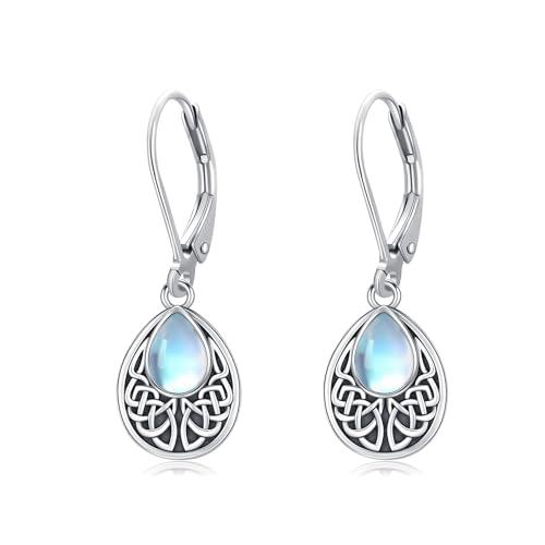 Mondstein Ohrringe Silber 925 Hängend Creolen Keltisches Regenbogen Tropfen Mondstein Leverback Ohrringe für Damen Hypoallergener Schmuck Geschenkbox von Odinstone