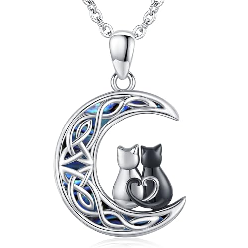 Odinstone Kette Katze silber 925 Katze auf dem Mond Halskette, Damen schmuck katze Anti-Allergie, kette mit katzenanhänger Geschenk für Frauen Mädchen von Odinstone