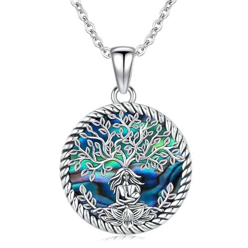 Odinstone Lebensbaum Kette 925 Sterling Silber Abalone Muschel Familie Baum des Lebens Anhänger Silber Schmuck für Frauen Besondere Geschenke für Mama/Freundin (Lebensbaum-H) von Odinstone