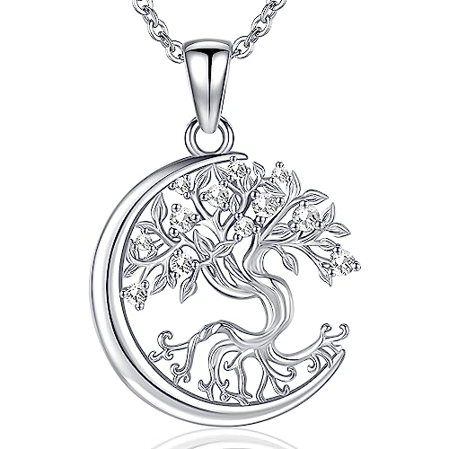 Odinstone Baum des Lebens Halskette für Frauen, S925 Sterling Silber Geburtsstein Halskette Mond Lebensbaum Anhänger Geschenke zum Geburtstag für Frau Mama Oma Schmuck Geschenke von Odinstone