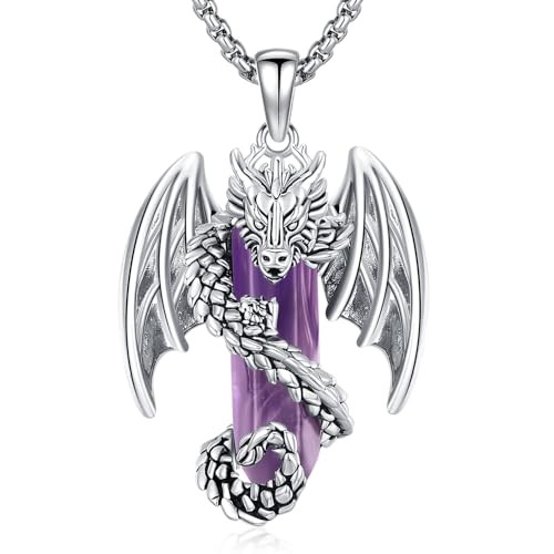 Odinstone Drachen Kette Kristall Halskette Drache Wikinger Anhänger Amethyst Silber Gothic Schmuck Goth Geschenk Herren Damen Männer Frauen von Odinstone