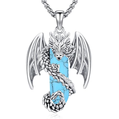 Odinstone Drachen Kette Kristall Halskette Drache Wikinger Anhänger Türkis Silber Gothic Schmuck Goth Geschenk Herren Damen Männer Frauen von Odinstone