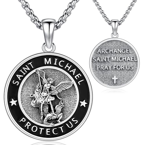 Odinstone Heiliger Michael Anhänger 925 Silber Erzengel Michael Medaille Schutz Kette Katholisch Halskette Amulett Religiöser Schmuck Herren Damen Männer von Odinstone