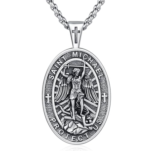 Odinstone Heiliger Michael Kette 925 Silber Erzengel Michael Medaille Schutz Anhänger Katholisch Halskette Amulett Religiöser Schmuck Herren Damen Männer von Odinstone