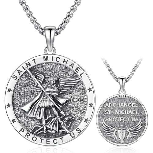 Odinstone Heiliger Michael Kette 925 Silber Erzengel Michael Medaille Schutz St Michael Anhänger Katholisch Halskette Amulett Religiöser Schmuck Herren Damen Männer von Odinstone