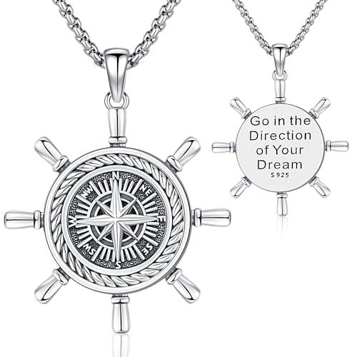 Odinstone Kompass Herren Halskette 925 Sterling Silber Kompass Anhänger Inspiration Kompass Kette schmuck Geschenk für Herren Frauen von Odinstone