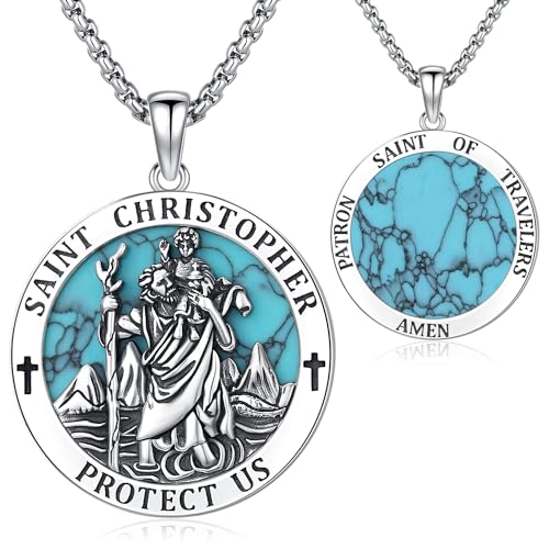 Odinstone St. Christophorus Halskette Sterling Silber 925 Heiliger Christophorus Kette, Anhänger Saint Christophorus Religiöser Schmuck für Männer Frauen von Odinstone