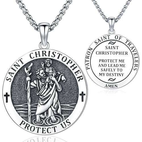 Odinstone St. Christophorus Halskette Sterling Silber 925 Heiliger Christophorus Kette, Anhänger Saint Christophorus Religiöser Schmuck für Männer Frauen von Odinstone