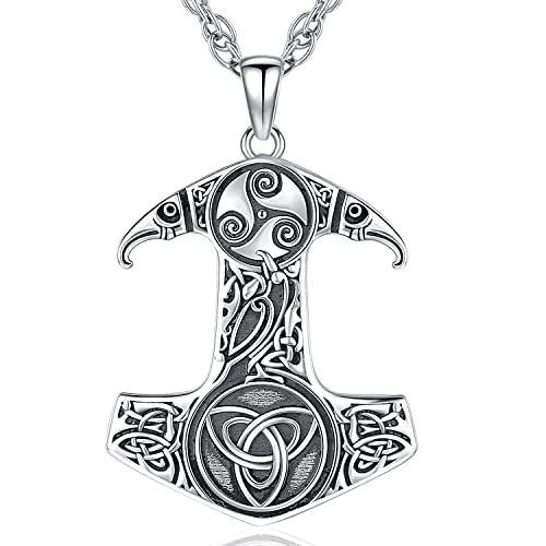 Odinstone Thor's Hammer Herren Kette Wikinger Mjölnir Halskette Anhänger Sterling Silber 925 Thors Hammer Anhänger mit Keltischer Knot Nordischer Wikinger Schmuck für Männer Herren von Odinstone