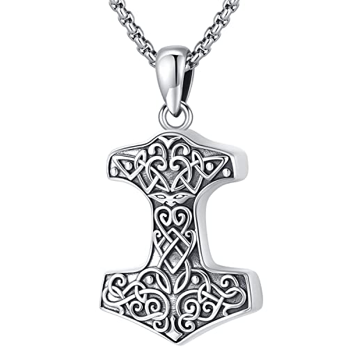 Odinstone Thor's Hammer Herren Kette Wikinger Mjölnir Halskette Anhänger Sterling Silber 925 Thors Hammer Anhänger mit Keltischer Knot Nordischer Wikinger Schmuck für Männer Herren von Odinstone