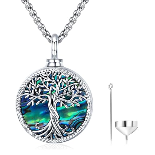 Odinstone Urnen Kette für Asche Silber 925 Anhänger für Die Asche des Verstorbenen Baum Amulett Halskette Urnen Medaillon Schmuck zum Befüllen von Odinstone