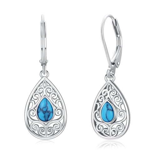 Ohrringe Türkis 925 Sterling Silber Wassertropfen Filigran Tropfen Ohrringe für Damen Leverback Creolen Schmuck für Mädchen von Odinstone