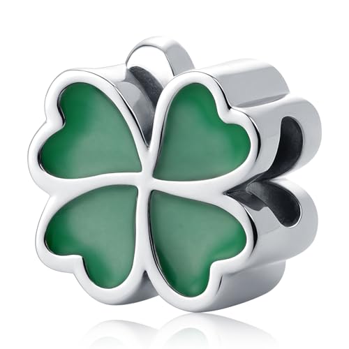 Kleeblatt Charm 925 Sterling Silber Charm Pandora Glücksbringer Bead Grün Klee Kompatibel mit Armbänder Anhänger Mütter Geschenk Weihnachten Schmuck für Frauen Männer Damen von Odinstone