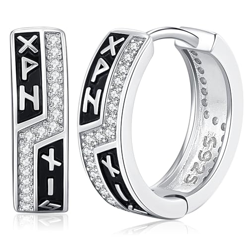 Ohrringe Herren 925 Sterling Silber Wikinger Rune Creolen Nordische Ohrschmuck Viking Schmuck Weihnachts Geschenke für Frauen Damen Männer Mann von Odinstone