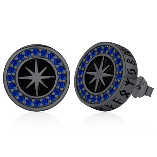 Wikinger Ohrstecker Herren Runen Ohrringe Schwarze Viking Ohrringe Punk Style Piercing Kreis Ohrschmuck Nordische Geschenk für Damen Männer Mann von Odinstone
