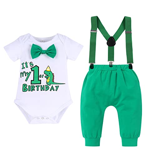 1. Geburtstag Junge Outfit Wild One Safari Body Strampler+Hosenträger+Hose 3tlg Bekleidungssets Erster Geburtstag Babykleidung Baby Fotoshooting Taufanzug 1#Grün-Dinosaurier 1st 3PCS 12-18 Monate von Odizli