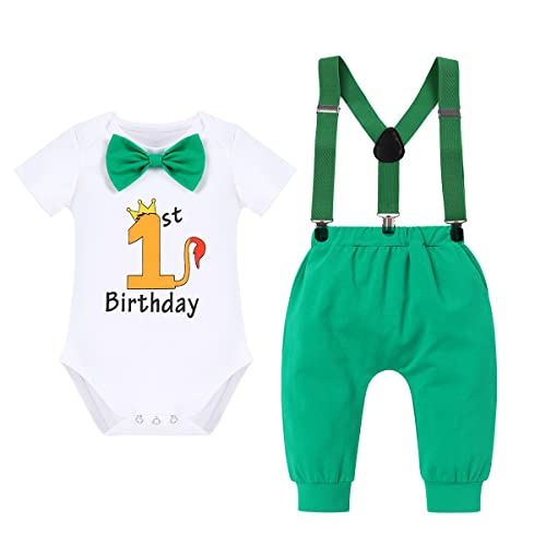 1. Geburtstag Junge Outfit Wild One Safari Body Strampler+Hosenträger+Hose 3tlg Bekleidungssets Erster Geburtstag Babykleidung Baby Fotoshooting Taufanzug 1#Grün-Löwe 1st 3PCS 12-18 Monate von Odizli